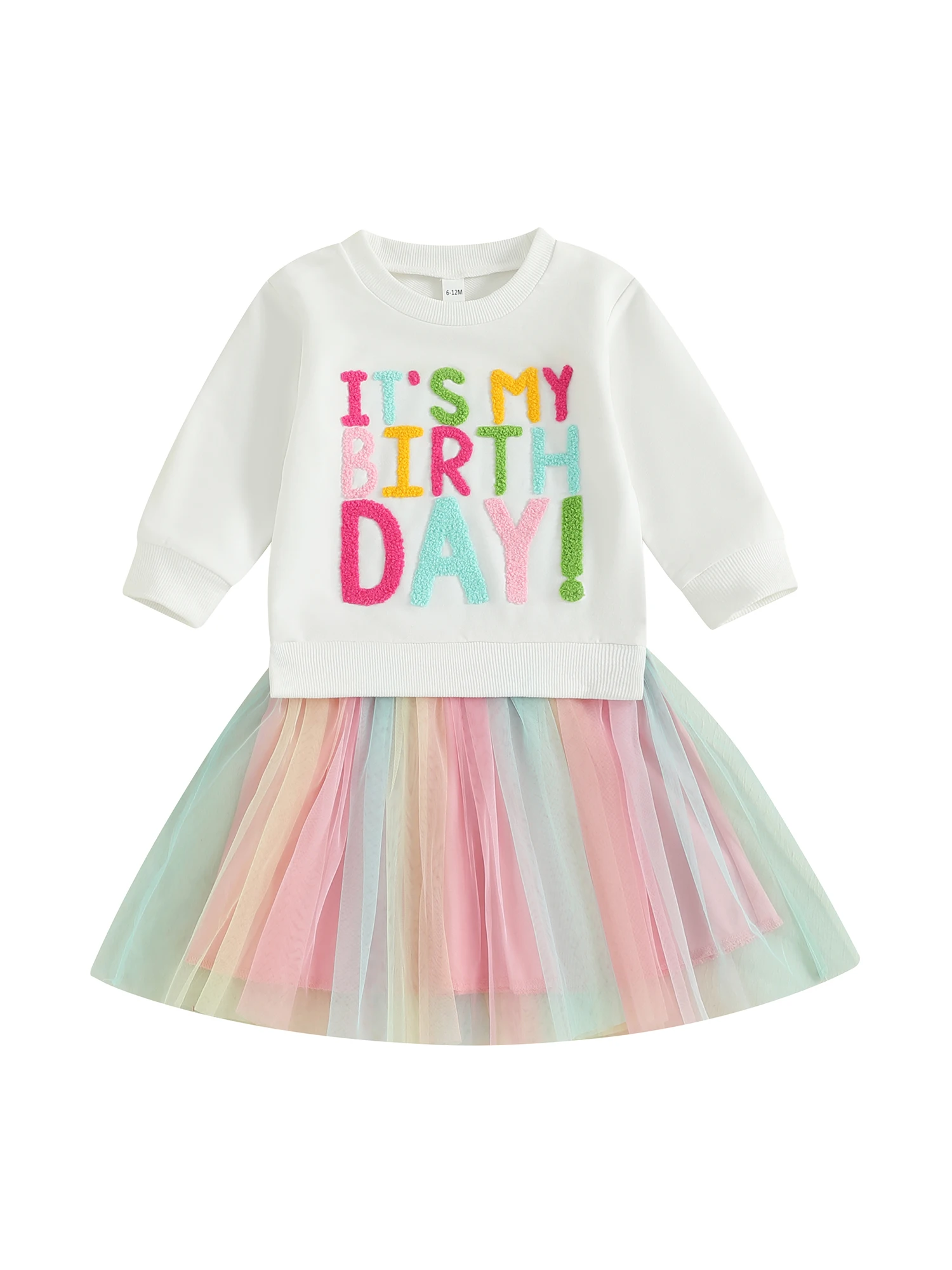 Cute Baby Girl Birthday Party Dress with Embroidered Letters Round Neck Long Sleeves and Tulle Patchwork Design
Cute Baby Girl Birthday Party Dress with Embroidered Letters Round Neck Long Sleeves and Tulle Patchwork Design
