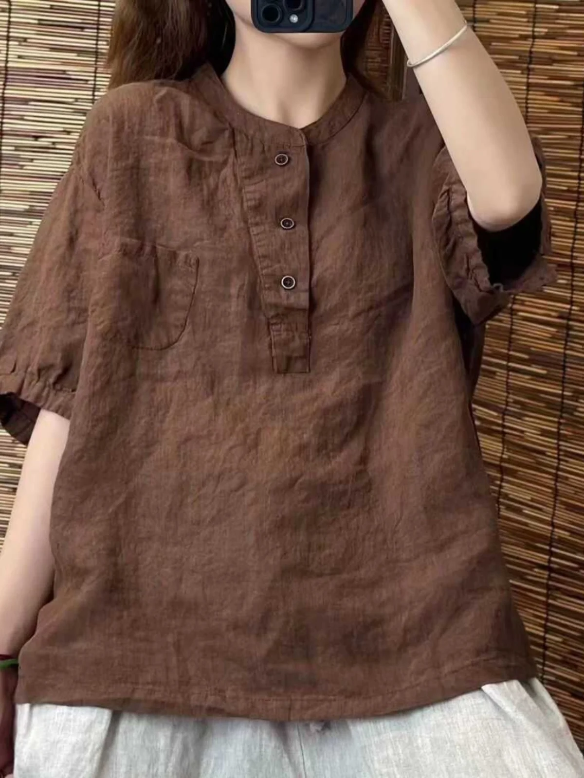 Summer Thin Cotton Linen Short Sleeve Shirt Women's Retro Simple Loose Casual round Neck Linen T-shirt Top Commute Style
Summer Thin Cotton Linen Short Sleeve Shirt Women's Retro Simple Loose Casual round Neck Linen T-shirt Top Commute Style