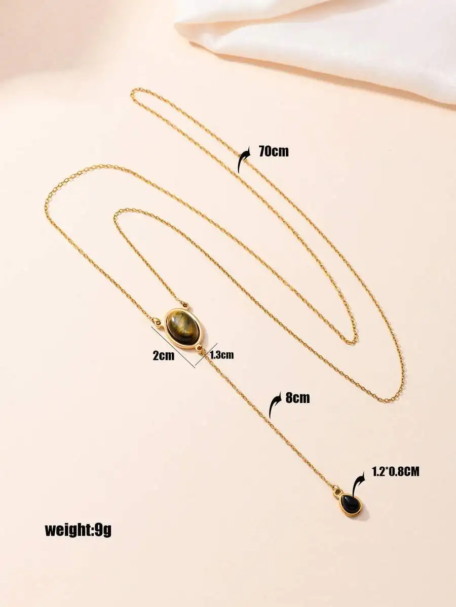 Vintage Style Long Chain Necklace With Tiger Eye Stone Pendant For Women
Vintage Style Long Chain Necklace With Tiger Eye Stone Pendant For Women