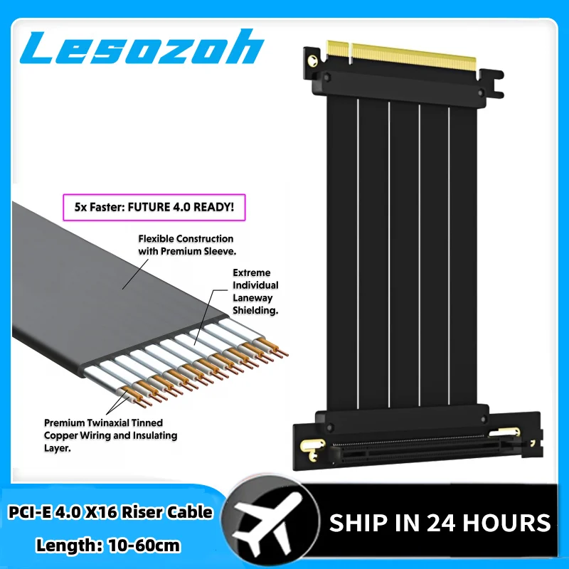 PCIe 4.0 X16 Riser Cable 90/180 Degree Compatible with PCIE GEN 4.0 GPU, Such as RTX4090-RTX3060, RX7900, RX6950XT-RX6500XT etc
PCIe 4.0 X16 Riser Cable 90/180 Degree Compatible with PCIE GEN 4.0 GPU, Such as RTX4090-RTX3060, RX7900, RX6950XT-RX6500XT etc