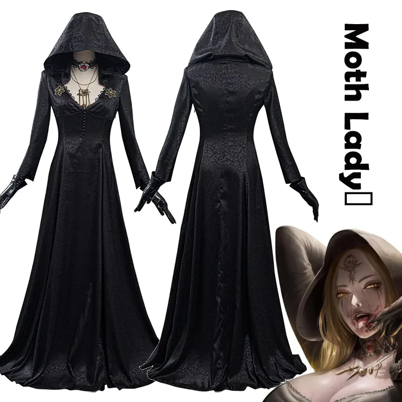Anime Moth Lady Cosplay Costume Black Long Dress with Hood Vampire Halloween Medieval outfits Resident 8 Women Role Play Party
Anime Moth Lady Cosplay Costume Black Long Dress with Hood Vampire Halloween Medieval outfits Resident 8 Women Role Play Party