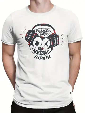 Official Merchandise White with Iconic Smiling Face & Headphones Graphic Dookie for Man Signature - 100% Cotton Casual Rock Tee