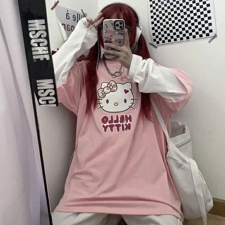 Sweatshirt Hello Kitty cute pink top Mother and baby my melody women's spring and autumn newborn loose T-shirt Korean fake two-p
Sweatshirt Hello Kitty cute pink top Mother and baby my melody women's spring and autumn newborn loose T-shirt Korean fake two-p