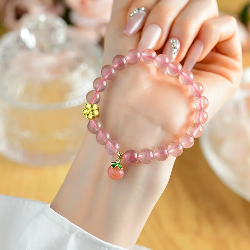 Natural Strawberry Plum Blossom Salt Source Agate Peach Pendant Niche Fashion Women'S Bracelet 
Natural Strawberry Plum Blossom Salt Source Agate Peach Pendant Niche Fashion Women'S Bracelet