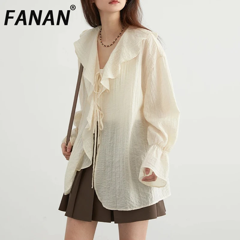 Солнцезащитные рубашки FANAN с оборками, женские однотонные повседневные свободные блузки на шнурке, модные женские топы, новинка лета 2023 г.
Солнцезащитные рубашки FANAN с оборками, женские однотонные повседневные свободные блузки на шнурке, модные женские топы, новинка лета 2023 г.