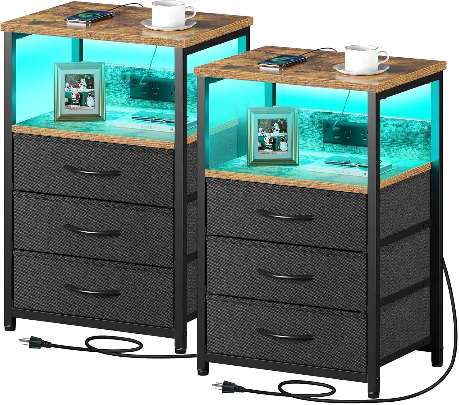 Nightstand with Charging Station and LED Light, Set of 2 Side Table with 3 Fabric Drawers, Bedside End Table with USB Ports and
Nightstand with Charging Station and LED Light, Set of 2 Side Table with 3 Fabric Drawers, Bedside End Table with USB Ports and