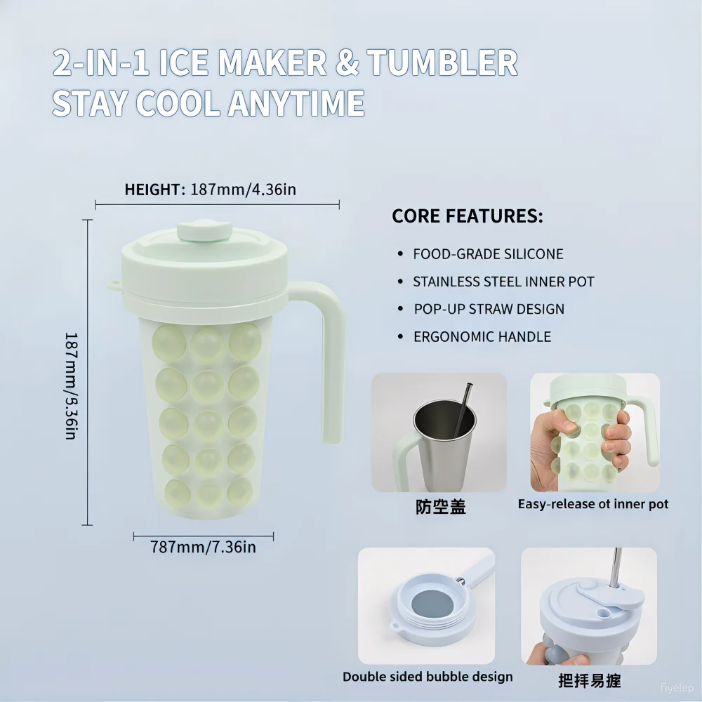 2 In 1 Portable Ice Ball Maker Cup Food Grade Silicone Freeze And Drink Tumbler With Handle Option With Straw For Summer
2 In 1 Portable Ice Ball Maker Cup Food Grade Silicone Freeze And Drink Tumbler With Handle Option With Straw For Summer