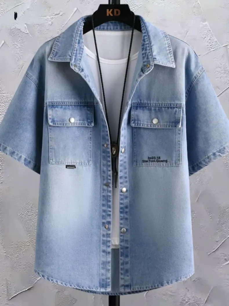 Summer 2025 Men Clothing Denim Short Sleeve Shirt Men's Retro Thin Light Blue Casual Top Student Half Sleeve Shirt with Pocket
Summer 2025 Men Clothing Denim Short Sleeve Shirt Men's Retro Thin Light Blue Casual Top Student Half Sleeve Shirt with Pocket