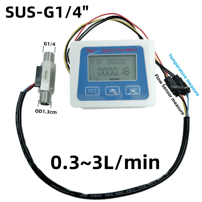 Battery Type Display 0.3~3L/min 1/4" Water Flow Sensor Meter Digital Flowmeter Flow Sensor G1/4 Turbine Temperature Measurement
Battery Type Display 0.3~3L/min 1/4" Water Flow Sensor Meter Digital Flowmeter Flow Sensor G1/4 Turbine Temperature Measurement