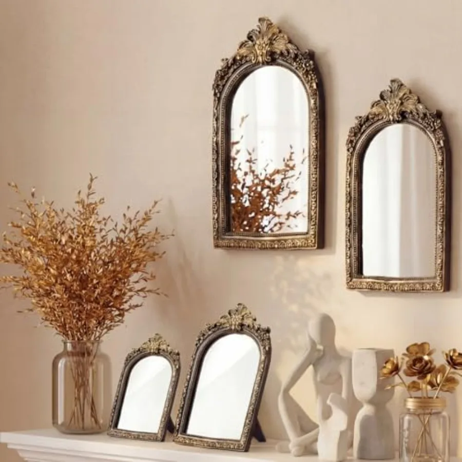 4 Pcs Vintage Mirror Set Gold Antique Makeup Mirror Arch Retro Resin Baroque Decorative Wall Square Hanging Desk Tabletop Room
4 Pcs Vintage Mirror Set Gold Antique Makeup Mirror Arch Retro Resin Baroque Decorative Wall Square Hanging Desk Tabletop Room