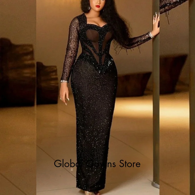 Black Beaded Sequin Square Neck Evening Dresses For African Girls Long Sleeves Wedding Party Prom Dress Dinner Gowns Customized
Black Beaded Sequin Square Neck Evening Dresses For African Girls Long Sleeves Wedding Party Prom Dress Dinner Gowns Customized