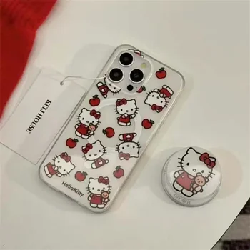 Hello Kitty Magnetic Bracket Wireless Charge Phone Case For IPhone 16 15 12 11 Pro XS Max X XR 14 Plus 13 Mini 16Pro Hard Cover