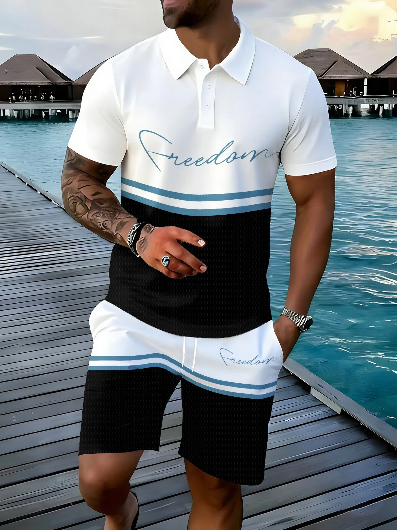 2026 Summer American Men's Short-Sleeved Polo Shirt Set - Casual Fashionable Comfortable with 3D Letter Pattern Print
2026 Summer American Men's Short-Sleeved Polo Shirt Set - Casual Fashionable Comfortable with 3D Letter Pattern Print