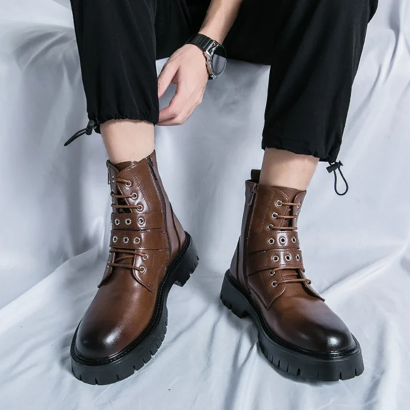 New Black Motorcycle Boots for Men Brown Lace-up Round Toe Platform Short Boots Western Boots
New Black Motorcycle Boots for Men Brown Lace-up Round Toe Platform Short Boots Western Boots