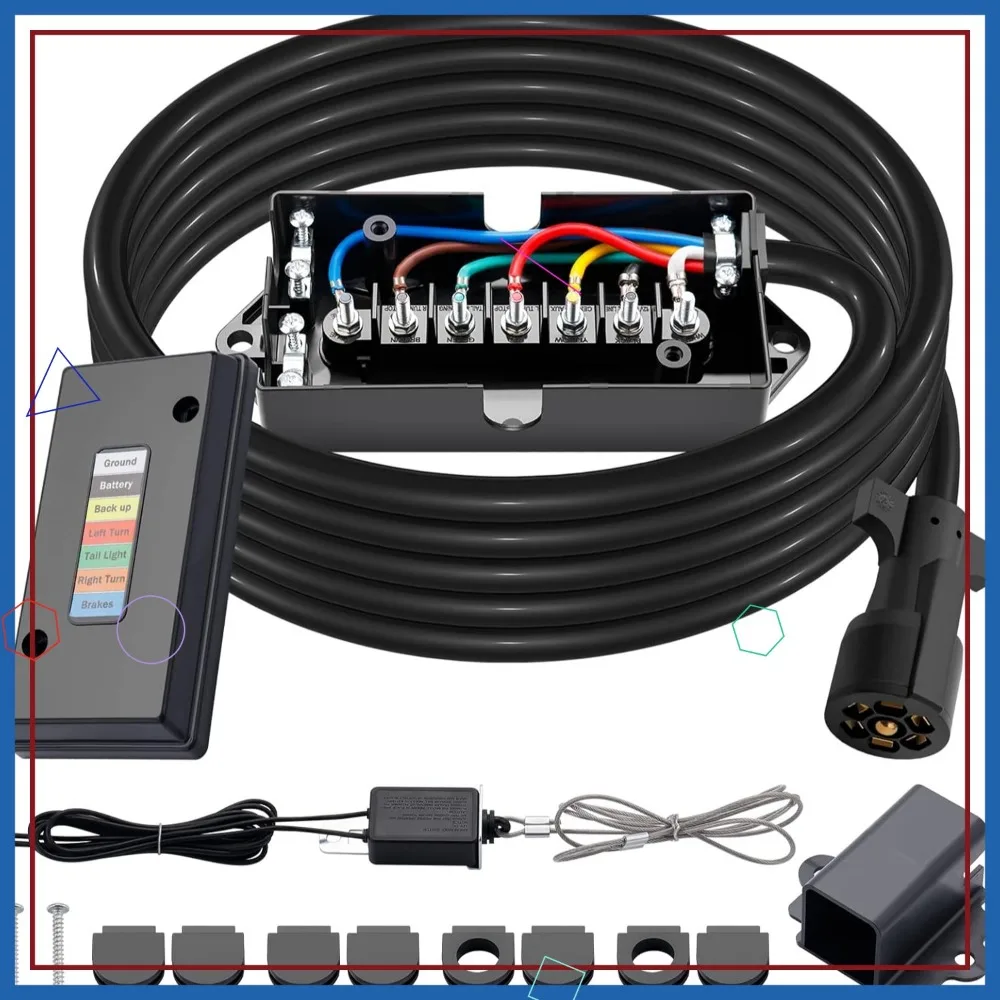 15 FT 7-Way Trailer Cord Kit with Junction Box, Breakaway Switch for RVs and Trailers
15 FT 7-Way Trailer Cord Kit with Junction Box, Breakaway Switch for RVs and Trailers