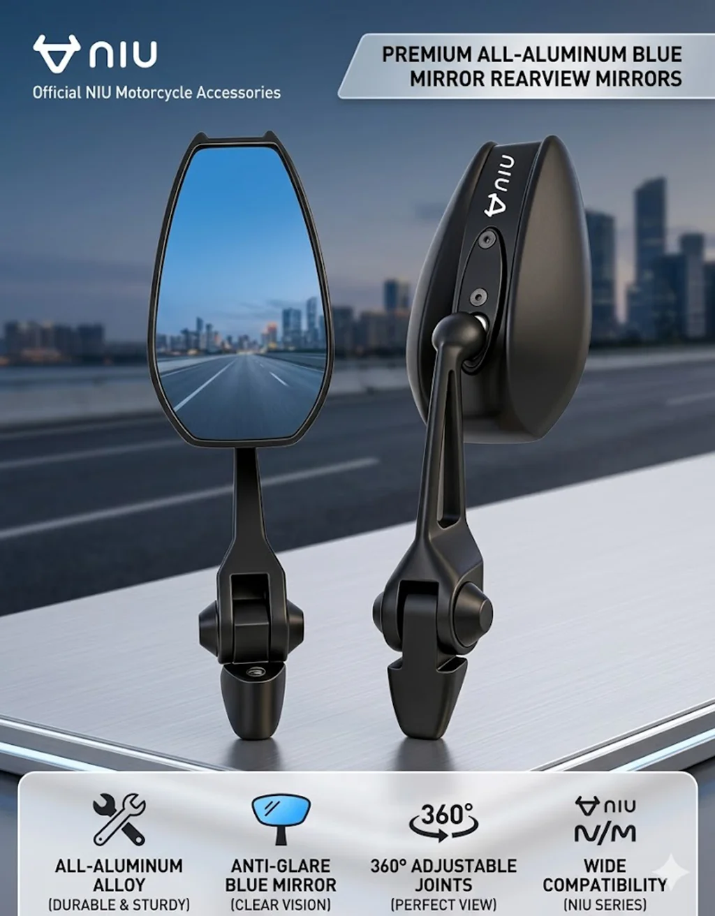 Universal All-aluminum High-end Motorcycle Rearview Mirrors HD Convex glass For NIU N1 N1S M1 U1 M+ NGT 2017 2018 2019 2020
Universal All-aluminum High-end Motorcycle Rearview Mirrors HD Convex glass For NIU N1 N1S M1 U1 M+ NGT 2017 2018 2019 2020