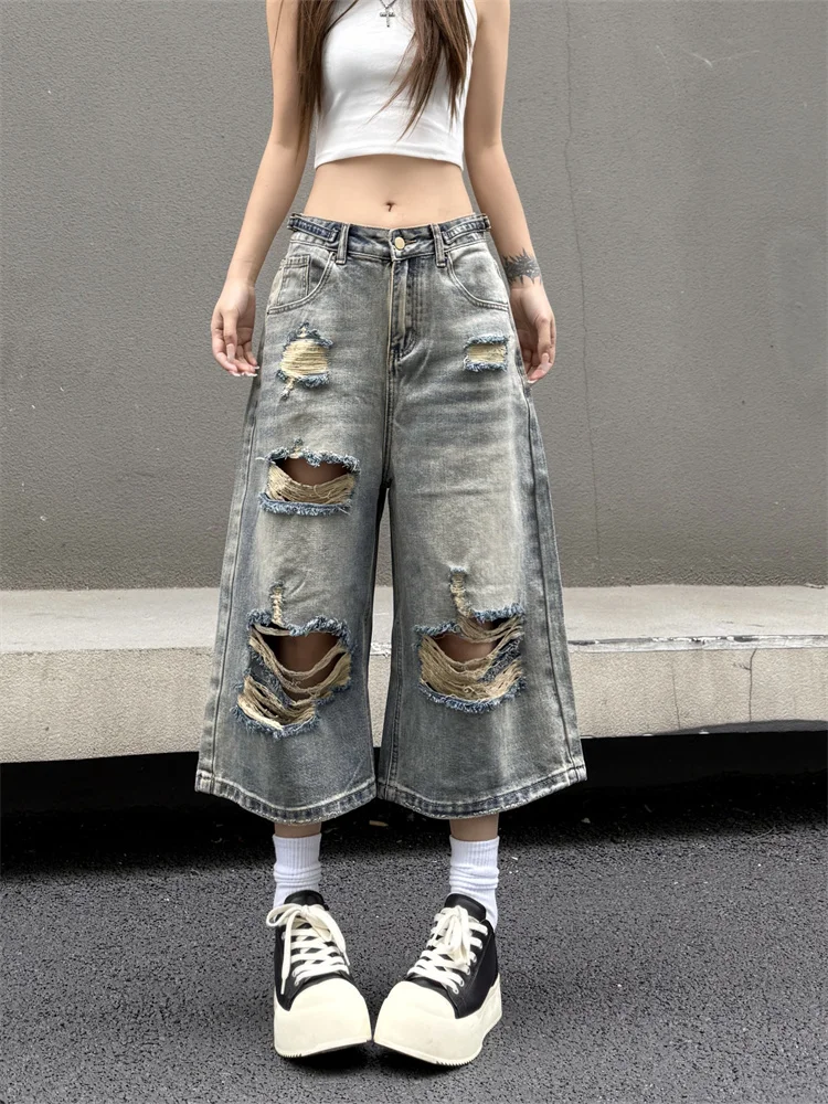 American Street Sle Ripped Wide Leg Jeans orts Loose Fit Straight Leg Hip Hop Trendy Brand Vintage Waed Seven-Foot Mid-...
American Street Sle Ripped Wide Leg Jeans orts Loose Fit Straight Leg Hip Hop Trendy Brand Vintage Waed Seven-Foot Mid-...