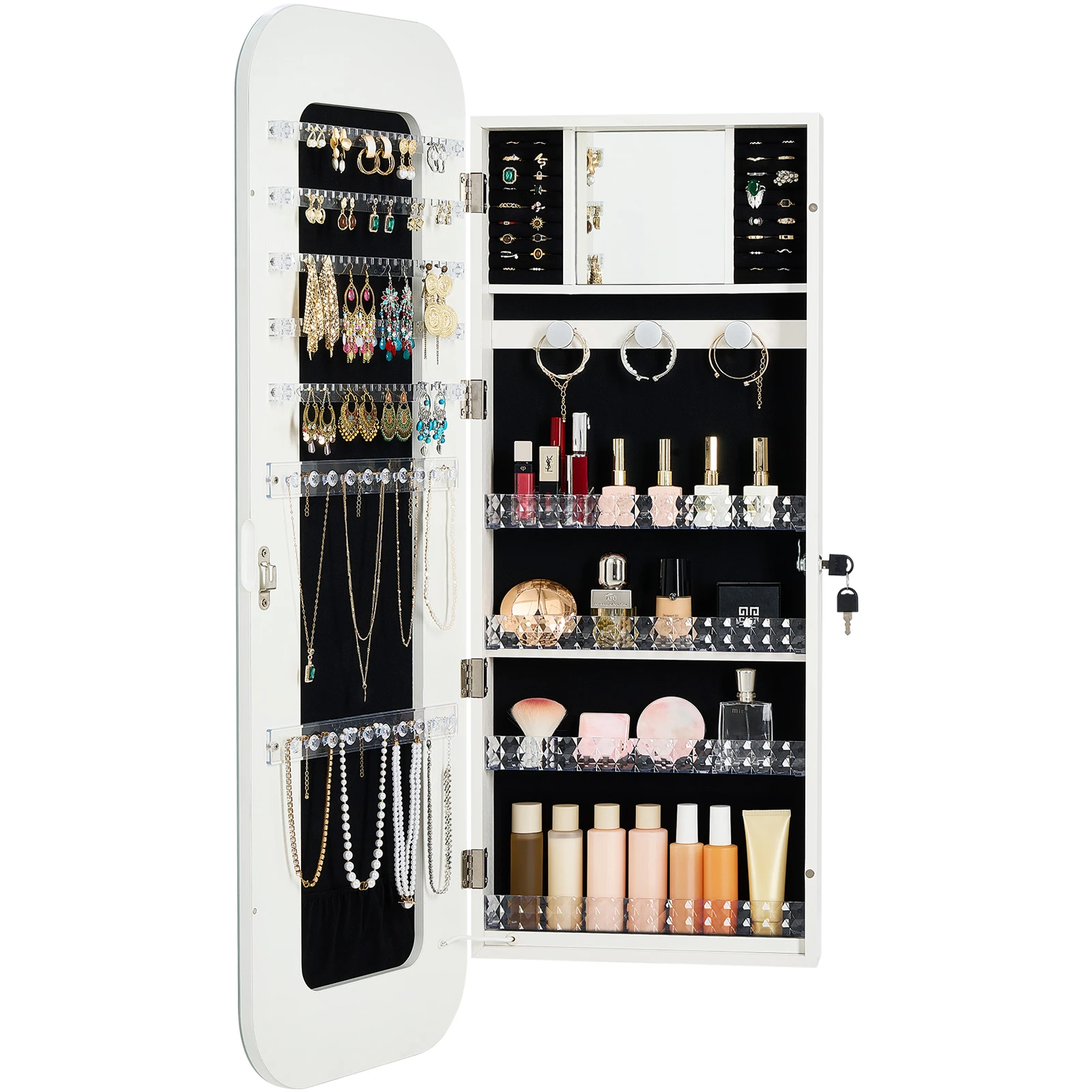 SucceBuy Mirror Jewelry Cabinet 42.5-inch Tall, with Storage Rounded Design Lockable with 2 Keys and a Travel Organizer White
SucceBuy Mirror Jewelry Cabinet 42.5-inch Tall, with Storage Rounded Design Lockable with 2 Keys and a Travel Organizer White