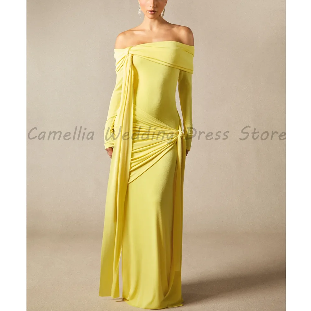 Yellow Off The Shoulder Maxi Evening Dress Luxury Ruched Long Sleeve Bodycon Formal Prom Gown for Women
Yellow Off The Shoulder Maxi Evening Dress Luxury Ruched Long Sleeve Bodycon Formal Prom Gown for Women