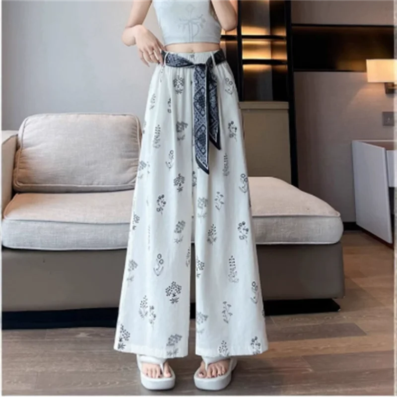 Ribbon Wide Leg Pants Women Ice Silk Cotton Linen Trousers Summer High Waist Loose Straight Cropped Pants Leisure Printed Pant
Ribbon Wide Leg Pants Women Ice Silk Cotton Linen Trousers Summer High Waist Loose Straight Cropped Pants Leisure Printed Pant