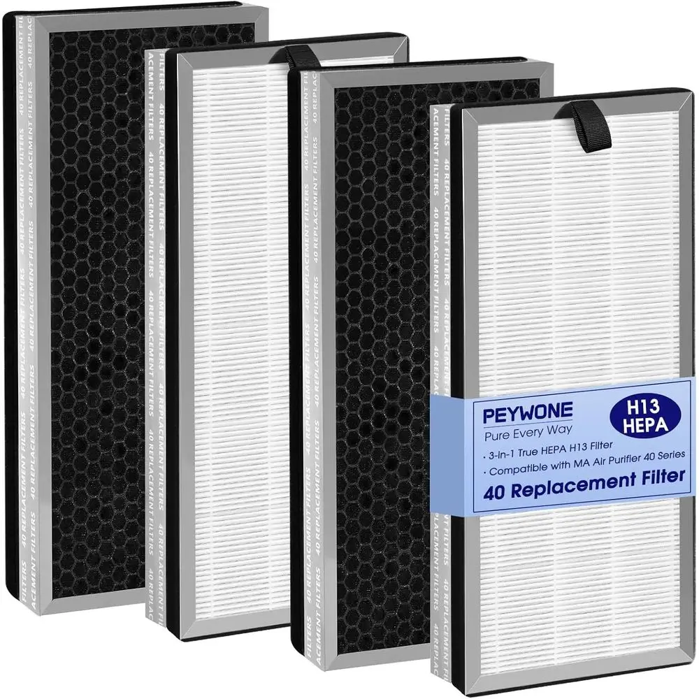 40 Replacement Filters for 40 Series Air Purifiers, 3-in-1 High-Efficiency H-13 Grade, Pre-Filter and Activated Carbon, 4 Pack
40 Replacement Filters for 40 Series Air Purifiers, 3-in-1 High-Efficiency H-13 Grade, Pre-Filter and Activated Carbon, 4 Pack