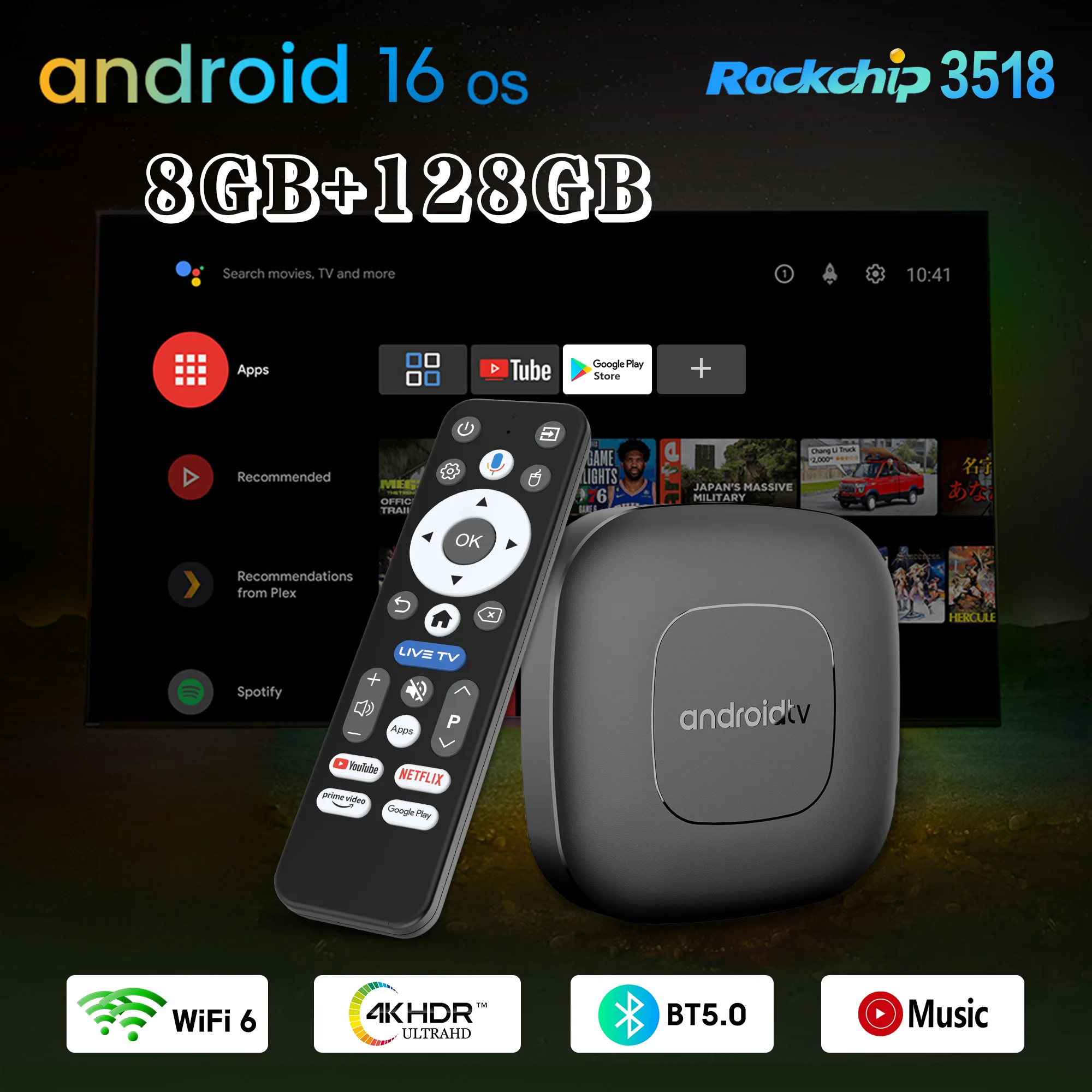 Smart Android Box Mortal T1 Google Voice Android 16 Rockchip 3518 128G Wi-Fi 6 BT5.0 Поддержка 4K HDR USB3.0 Домашний кинотеатр ТВ-приставка
Smart Android Box Mortal T1 Google Voice Android 16 Rockchip 3518 128G Wi-Fi 6 BT5.0 Поддержка 4K HDR USB3.0 Домашний кинотеатр ТВ-приставка
