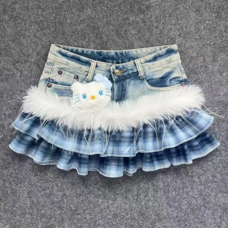 Sanrio Girl New Style Skirt Hello Kittys Children Fashion Denim Skirt Blue Grid Denim Splicing Short Skirt Abi Retro Style Hot
Sanrio Girl New Style Skirt Hello Kittys Children Fashion Denim Skirt Blue Grid Denim Splicing Short Skirt Abi Retro Style Hot