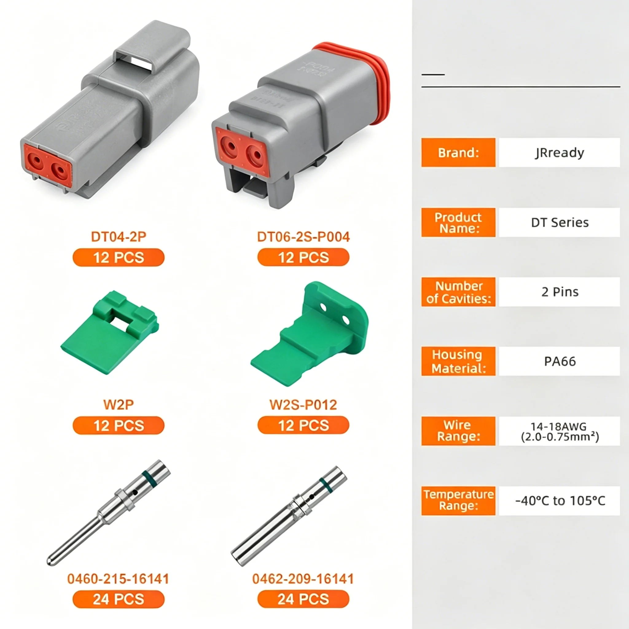 JRready DT04/DT06/W Series Multi-Circuit IP68 Waterproof Connector Connector Kit Combination (DT Connector Compatible)
JRready DT04/DT06/W Series Multi-Circuit IP68 Waterproof Connector Connector Kit Combination (DT Connector Compatible)