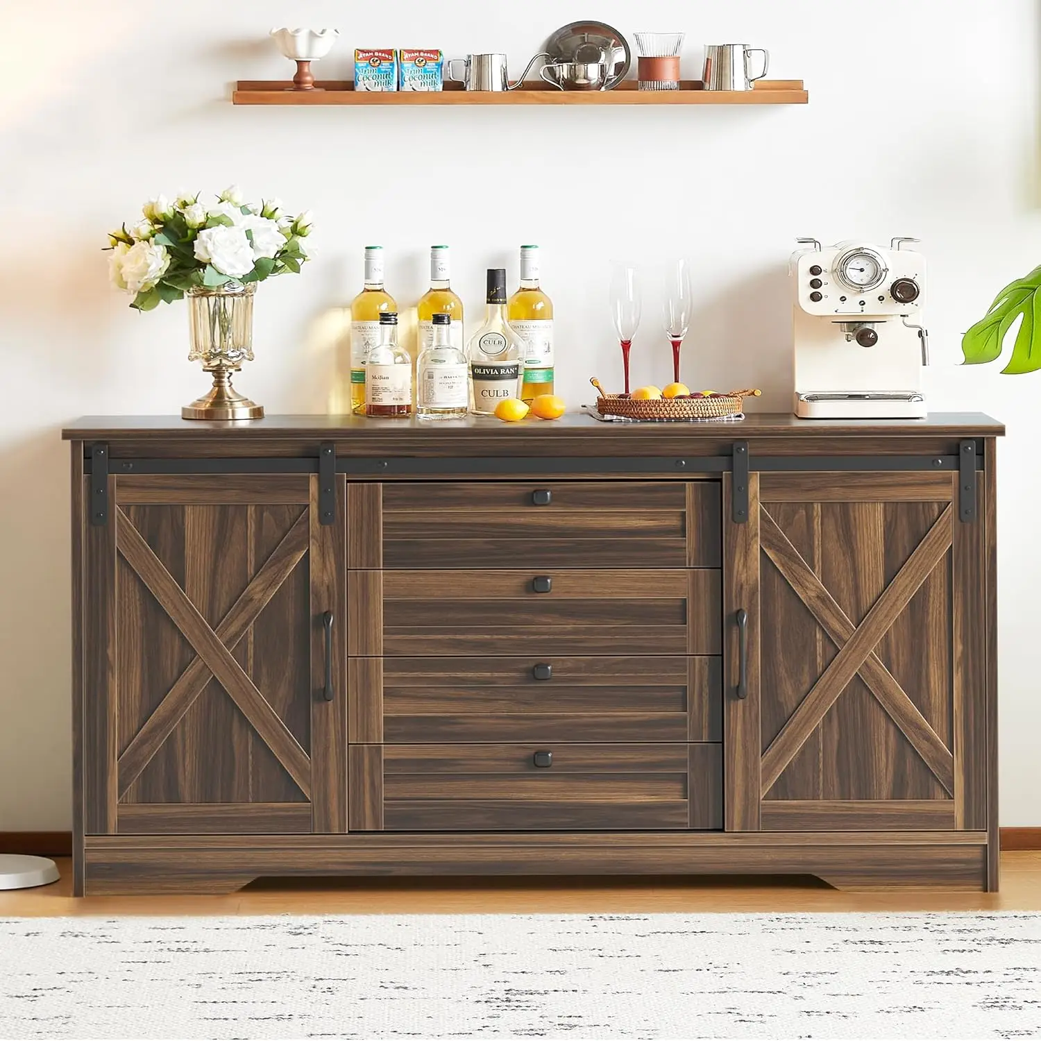 Farmhouse Sideboard Buffet Cabinet 55' Dark Oak with 4 Drawers & Sliding Barn Door
Farmhouse Sideboard Buffet Cabinet 55' Dark Oak with 4 Drawers & Sliding Barn Door