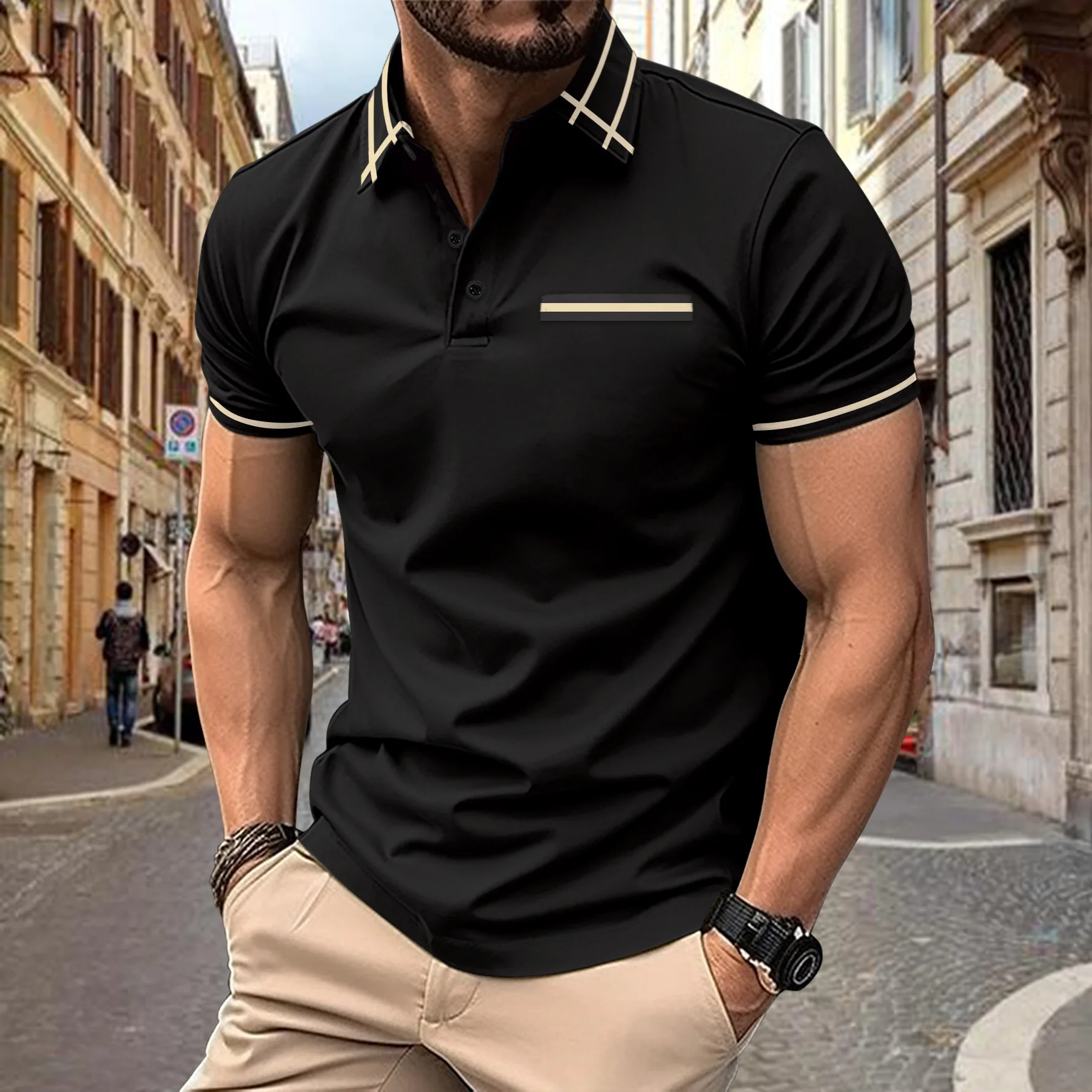 Men's new T-shirt Classic Business fashion short-sleeved Polo shirt Summer top Casual T-shirt button casual Polo shirt
Men's new T-shirt Classic Business fashion short-sleeved Polo shirt Summer top Casual T-shirt button casual Polo shirt