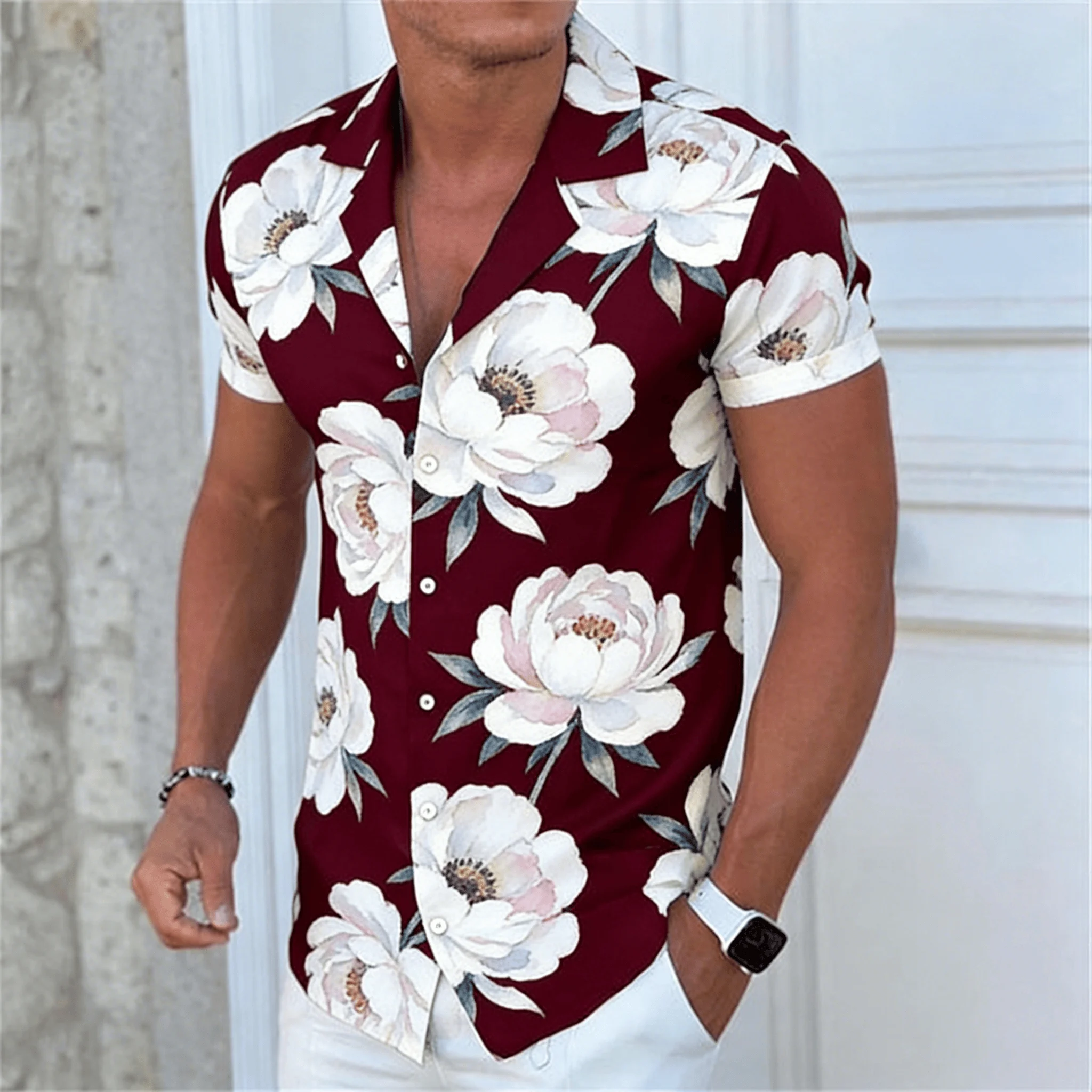 Men's Large White Peony Print Short Sleeve Shirt, Burgundy Floral Pattern Button Down for Spring Summer Casual
Men's Large White Peony Print Short Sleeve Shirt, Burgundy Floral Pattern Button Down for Spring Summer Casual