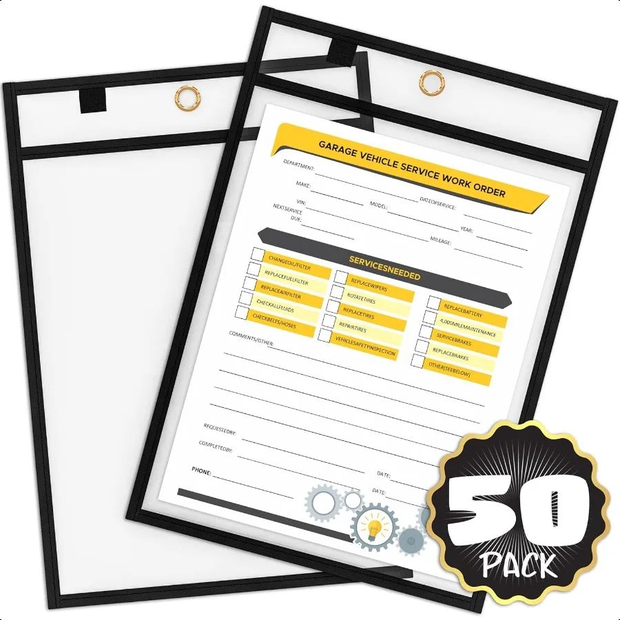Job Ticket Holders 9x12 50 Pack Black Dry Erase Plastic Sleeves Heavy Duty Clear Sheet Protectors Waterproof and TearResistant
Job Ticket Holders 9x12 50 Pack Black Dry Erase Plastic Sleeves Heavy Duty Clear Sheet Protectors Waterproof and TearResistant