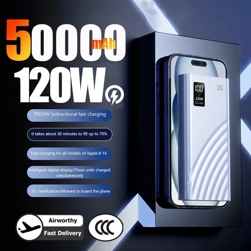 2025 Новый портативный аккумулятор большой емкости емкостью 50000 мАч с поддержкой сверхбыстрой зарядки 120 Вт — подходит для IPhone, Samsung, Xiaomi
2025 Новый портативный аккумулятор большой емкости емкостью 50000 мАч с поддержкой сверхбыстрой зарядки 120 Вт — подходит для IPhone, Samsung, Xiaomi