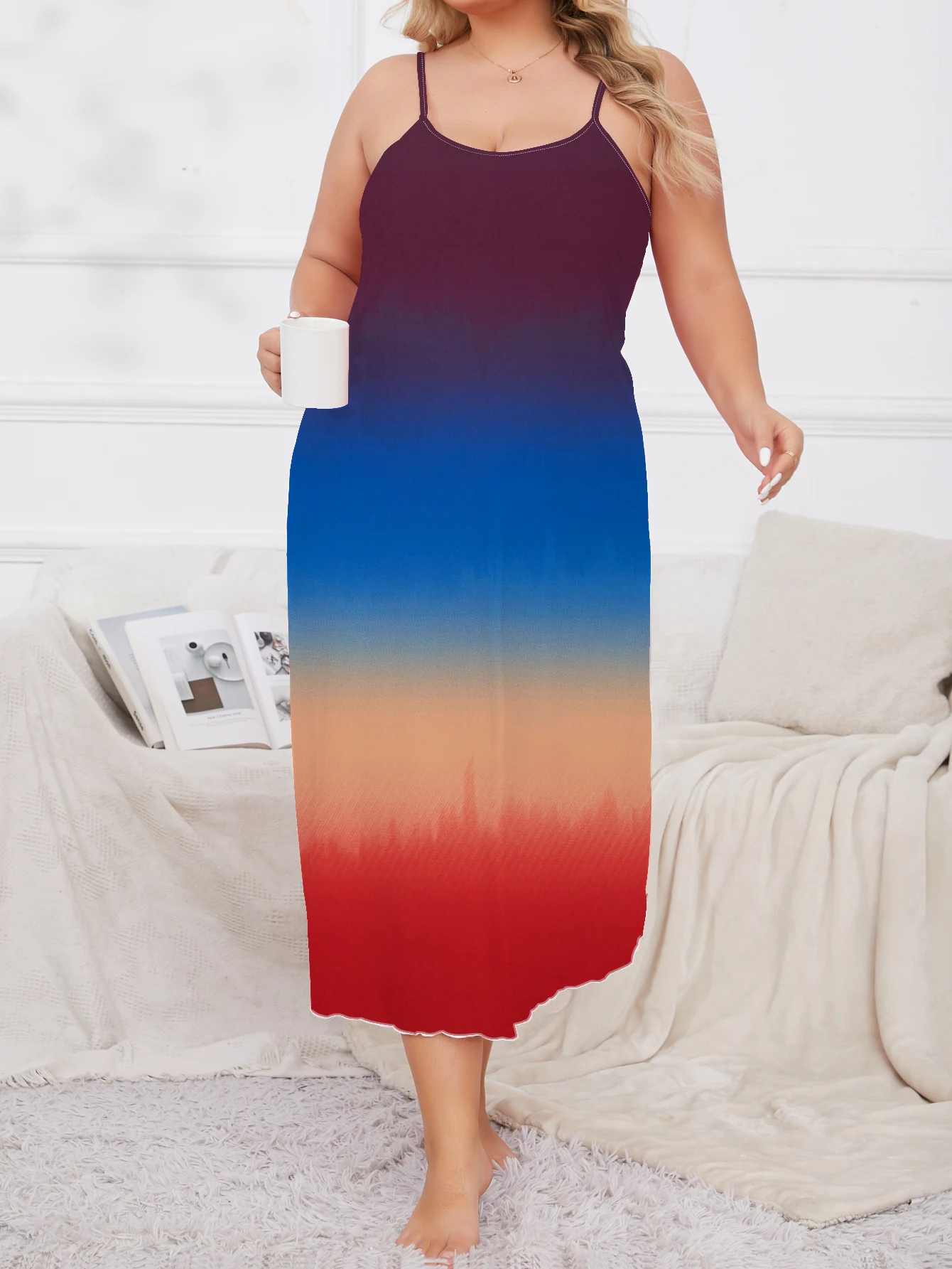 Summer women's plus size pajamas rainbow gradient print cool suspender nightgown
Summer women's plus size pajamas rainbow gradient print cool suspender nightgown