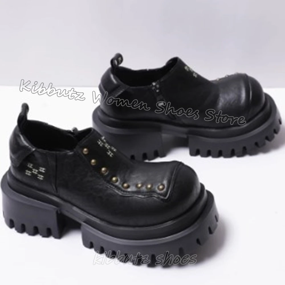 Rivets Pumps Platform Genuine Leather Mixed Color Big Round Toe Chunky Heels Slip-On Women Shoes Newest Fashion Concise Elegant
Rivets Pumps Platform Genuine Leather Mixed Color Big Round Toe Chunky Heels Slip-On Women Shoes Newest Fashion Concise Elegant
