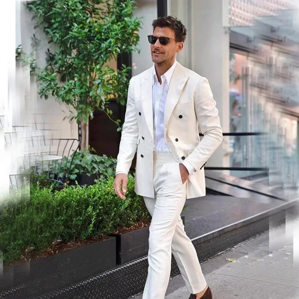 White Elegant Men Suits 2 Piece Summer Chic Peak Lapel Double Breasted Daily Casual Suit Slim Wedding Tuxedo (Jacket+Pants)
White Elegant Men Suits 2 Piece Summer Chic Peak Lapel Double Breasted Daily Casual Suit Slim Wedding Tuxedo (Jacket+Pants)