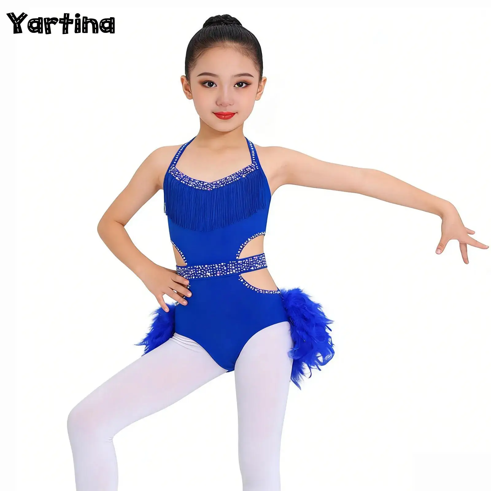 Kids Girls Gymnastics Latin Dance Performance Costume Halter Cutout Sparkly Rhinestones Bodice Feather Skirted Leotard Bodysuit
Kids Girls Gymnastics Latin Dance Performance Costume Halter Cutout Sparkly Rhinestones Bodice Feather Skirted Leotard Bodysuit