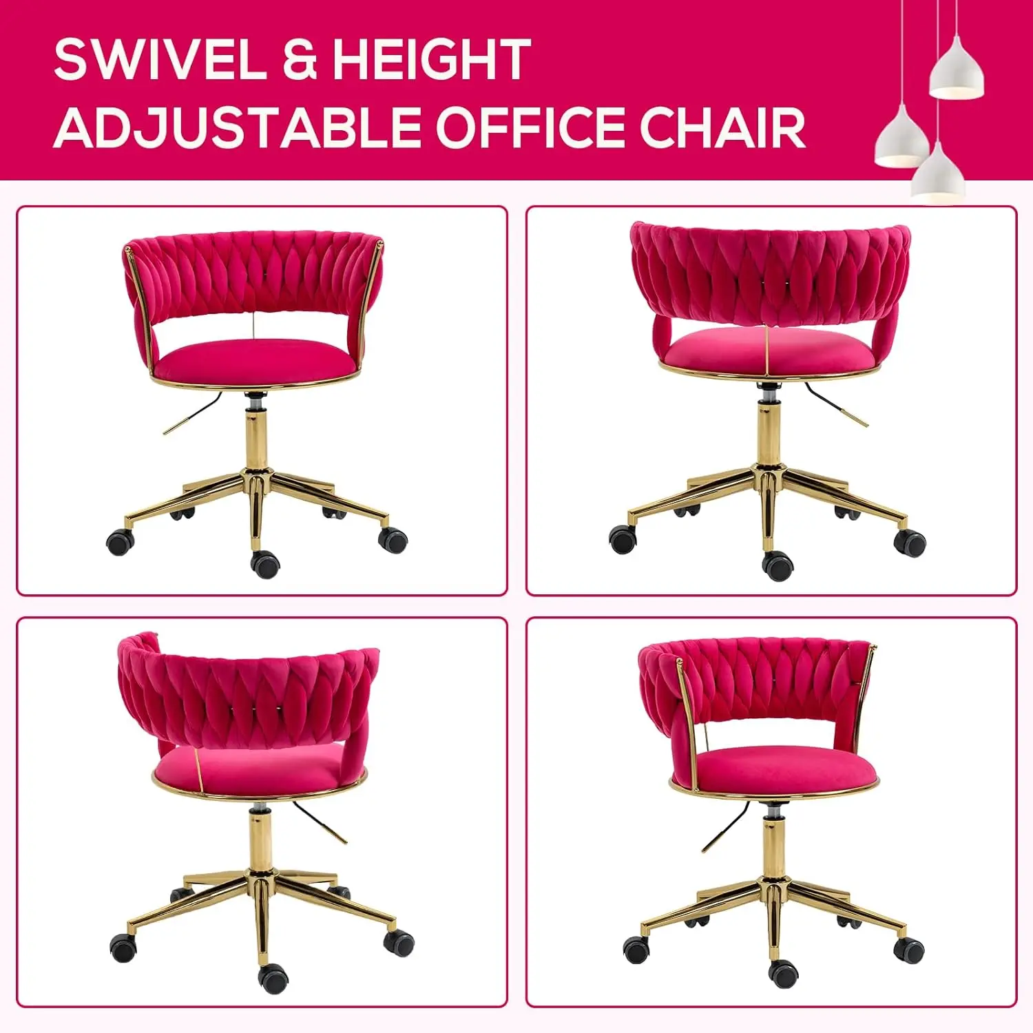 Nioiikit Velvet Office Desk Chair With Hand Woven Backrest, 360° Swivel & Height Adjustable Task Chairs, Makeup Chair, Computer
Nioiikit Velvet Office Desk Chair With Hand Woven Backrest, 360° Swivel & Height Adjustable Task Chairs, Makeup Chair, Computer
