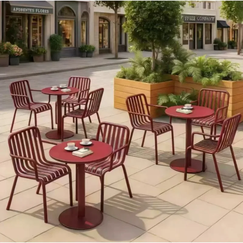 Outdoor metal dining table and chair cafe milk tea shop open-air small round table courtyard balcony waterproof wrought iron tab
Outdoor metal dining table and chair cafe milk tea shop open-air small round table courtyard balcony waterproof wrought iron tab