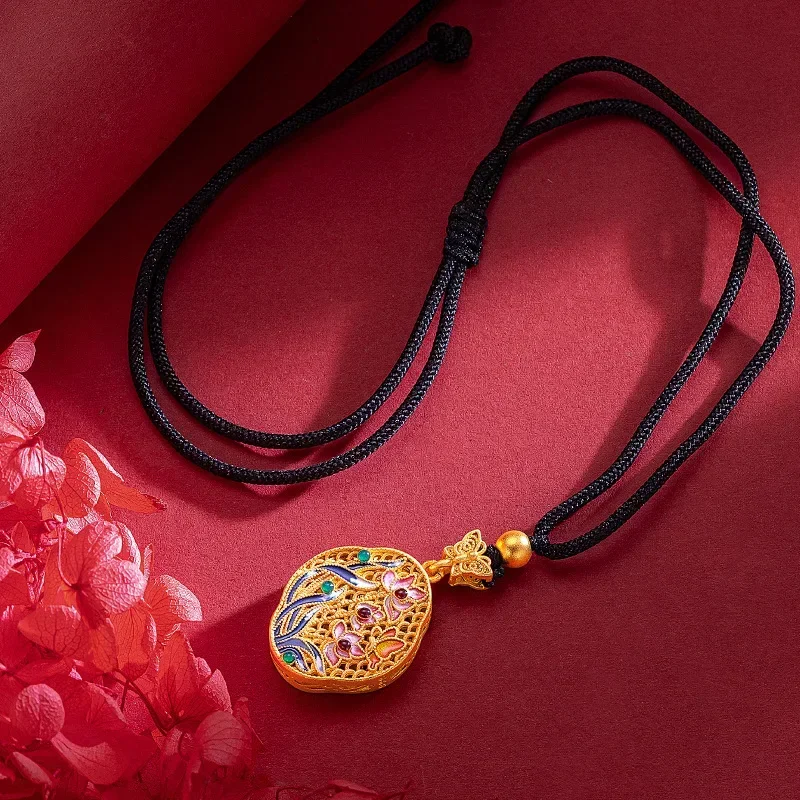 9999 Real Gold 24K Ethnic Style Silk Orchid Butterfly Pendant, Women's Antique Enamel Cymbidium Orchid Heart Pendant
9999 Real Gold 24K Ethnic Style Silk Orchid Butterfly Pendant, Women's Antique Enamel Cymbidium Orchid Heart Pendant