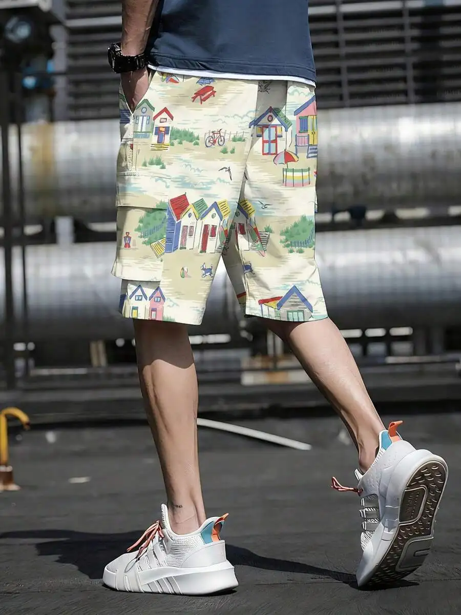 Seaside Cottage Print Mens Casual Loose Shorts With Pocket And Drawstring Waist
Seaside Cottage Print Mens Casual Loose Shorts With Pocket And Drawstring Waist