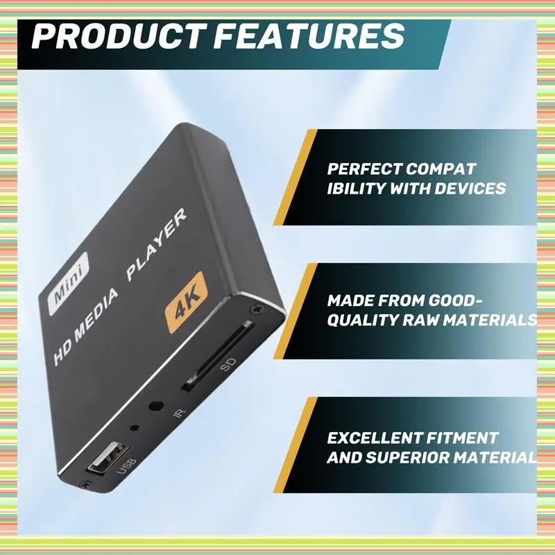 A97P Mini 4K HDD Media Player Car U Disk Player Horizontal And Vertical Digital Video Player 1080P With USB Drive/SD Cards US Pl
A97P Mini 4K HDD Media Player Car U Disk Player Horizontal And Vertical Digital Video Player 1080P With USB Drive/SD Cards US Pl