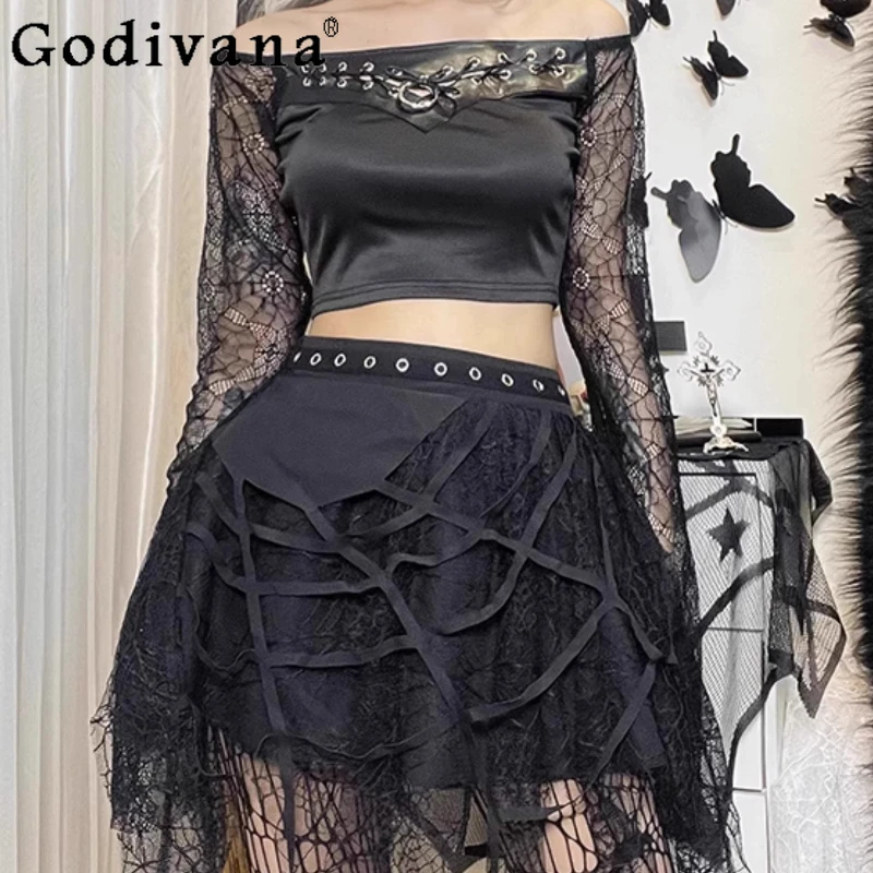 Elegant Sexy Black Gothic Retro Punk Spider Web Cos Lace Skirt Women's Dark Mesh A-line High Waist Street Style Party Skirts
Elegant Sexy Black Gothic Retro Punk Spider Web Cos Lace Skirt Women's Dark Mesh A-line High Waist Street Style Party Skirts