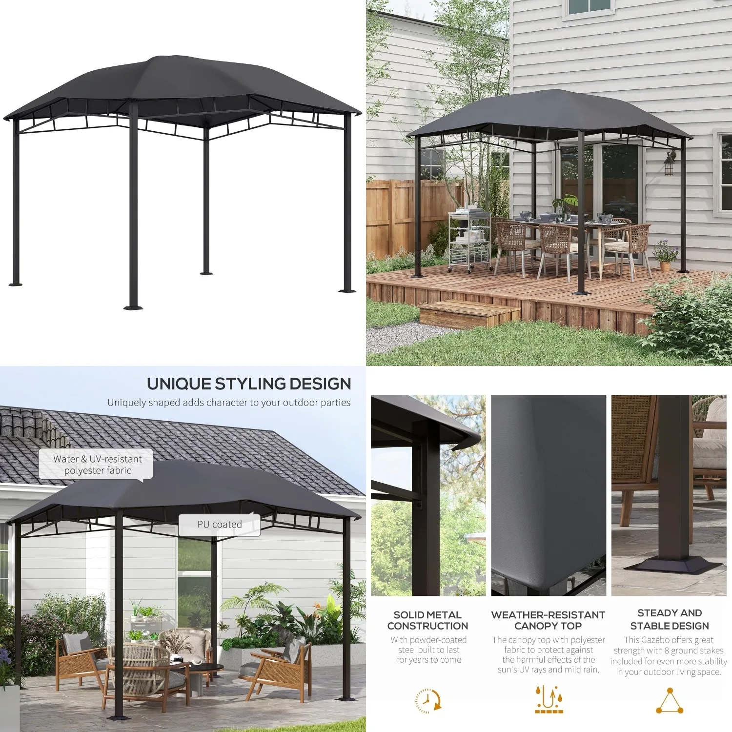 10' x 10' Soft Top Patio Gazebo Outdoor Canopy with Unique Geometric Design Roof, All-Weather Steel Frame, Gray, Customized
10' x 10' Soft Top Patio Gazebo Outdoor Canopy with Unique Geometric Design Roof, All-Weather Steel Frame, Gray, Customized