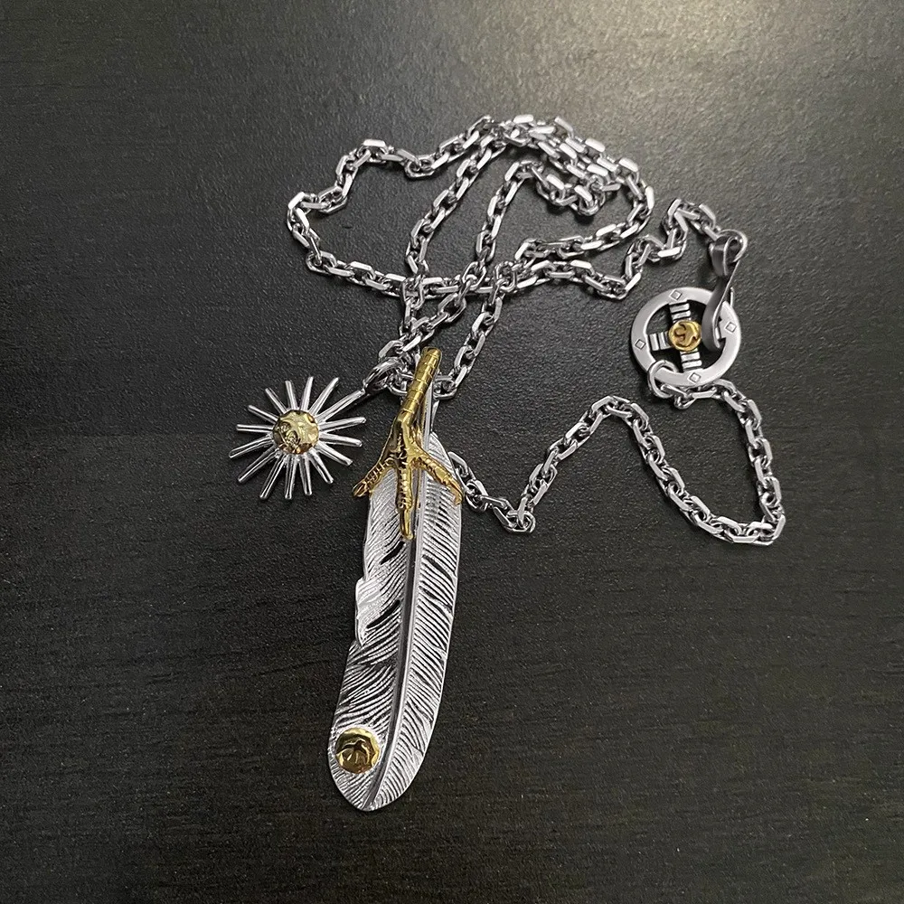 25SS top quality goro's electroplated minute gold eagle claw bright silver feather sun decoration hundred day couple necklace
25SS top quality goro's electroplated minute gold eagle claw bright silver feather sun decoration hundred day couple necklace