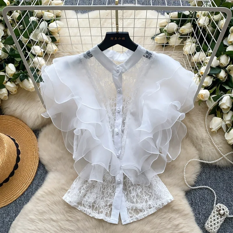Socialite Palace Style High-End Sleeveless Shirt For Women Summer Ruffle Lace Mesh Light Luxury Unique Top
Socialite Palace Style High-End Sleeveless Shirt For Women Summer Ruffle Lace Mesh Light Luxury Unique Top