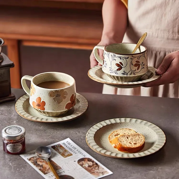 HYS light luxury ceramic coffee cup saucer creative coarse pottery mug afternoon teacup latte drinking cup
HYS light luxury ceramic coffee cup saucer creative coarse pottery mug afternoon teacup latte drinking cup