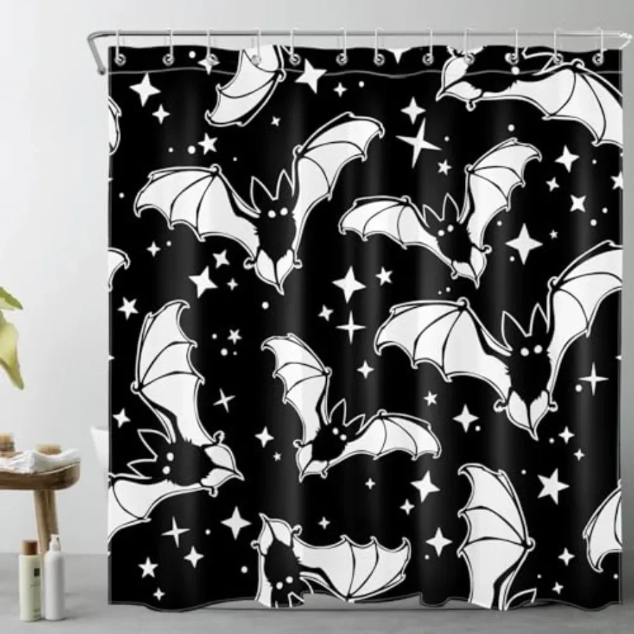Spooky Halloween Shower Curtain Decor, Gothic Horror Halloween Black and White Bats Shower Curtains 72X72 inch Polyester Fabric
Spooky Halloween Shower Curtain Decor, Gothic Horror Halloween Black and White Bats Shower Curtains 72X72 inch Polyester Fabric