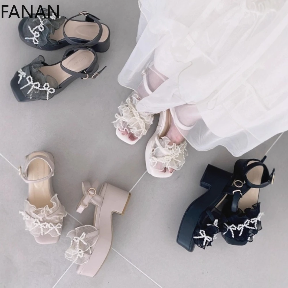Japanese Style Retro High Heel Sandals Sweet Pearl Bow Women's Shoes Elegant Casual Lace Slippers Lightweight Summer Shoes
Japanese Style Retro High Heel Sandals Sweet Pearl Bow Women's Shoes Elegant Casual Lace Slippers Lightweight Summer Shoes