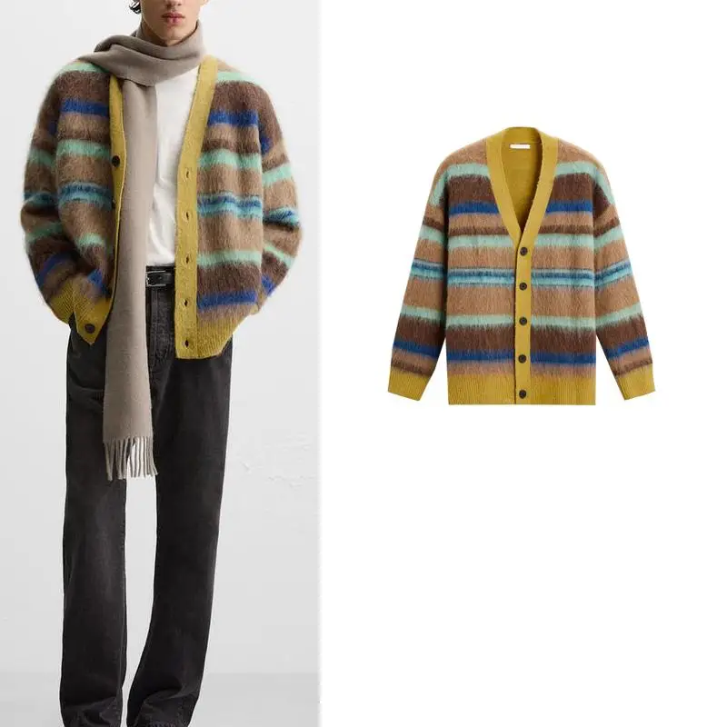 Retro Camel Hair Mixed Knitted Long Sve V-Ne Slim Fit Striped Open Cardigan Autumn Winter New Arrival Men's Faion
Retro Camel Hair Mixed Knitted Long Sve V-Ne Slim Fit Striped Open Cardigan Autumn Winter New Arrival Men's Faion